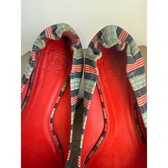 TORY BURCH Reva Printed Canvas Bauer Striped Ballet Flats-Women 7.5 - Picture 10 of 11